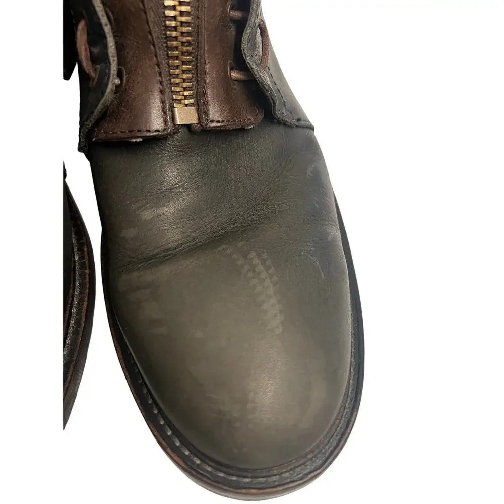 AllSaints Leather Front Zip Military Boots Lampo Distressed EU 46 US 13